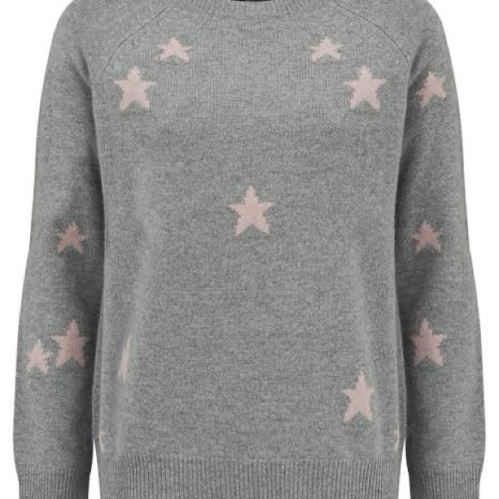 360 Cashmere Gray Sweater with Pink Stars